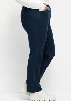 Gerade Jeans mit Smokbund und Used-Effekten