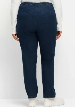 Gerade Jeans mit Smokbund und Used-Effekten