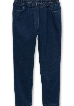 Gerade Jeans mit Smokbund und Used-Effekten