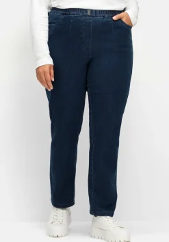 Gerade Jeans mit Smokbund und Used-Effekten