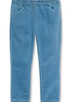 Gerade Jeans mit Smokbund und Used-Effekten