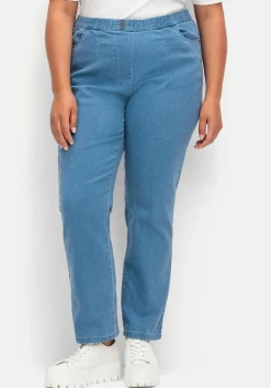 Gerade Jeans mit Smokbund und Used-Effekten