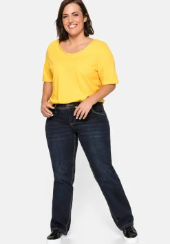 Gerade Stretch-Jeans mit Used-Effekten