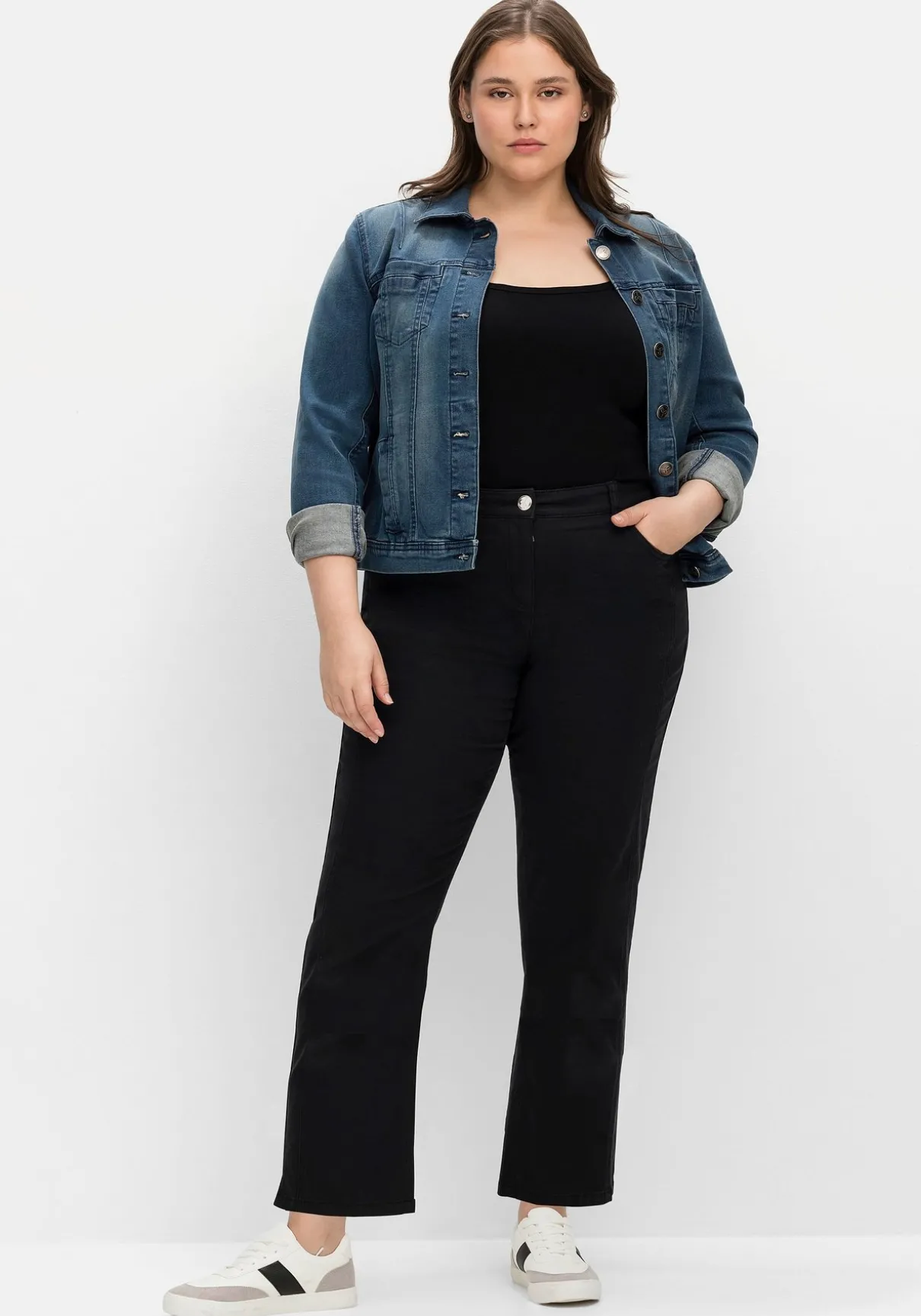 Gerade Twillhose in knöchelbedeckender Länge