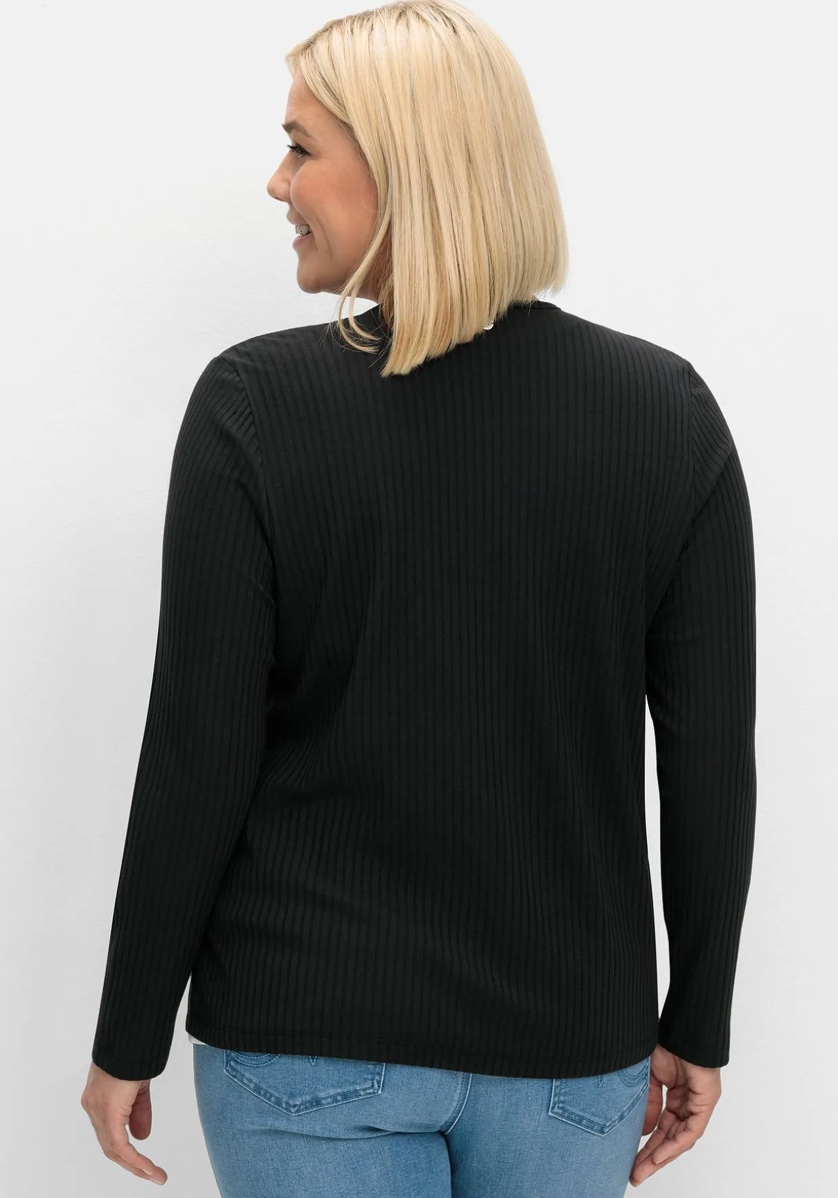 Gerippte Shirtjacke mit 1-Knopf-Verschluss