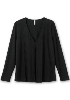 Gerippte Shirtjacke mit 1-Knopf-Verschluss