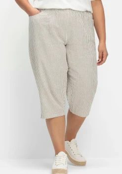 Gestreifte Caprihose in Seersucker-Qualität