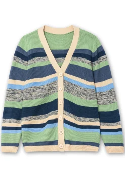 Gestreifte Strickjacke mit V-Ausschnitt