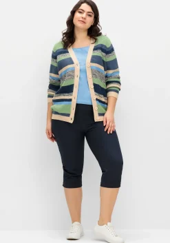 Gestreifte Strickjacke mit V-Ausschnitt