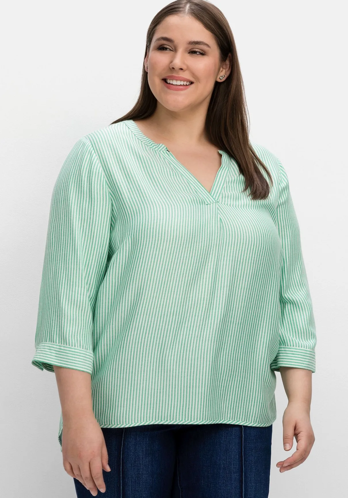 Gestreifte Tunika mit 3/4-Ärmeln, in Twill-Qualität