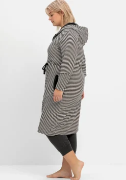 Gestreifter Frottee-Bademantel mit Kapuze