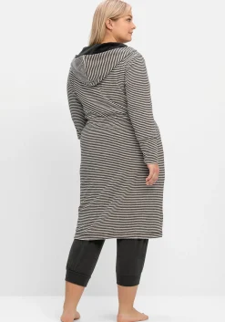 Gestreifter Frottee-Bademantel mit Kapuze