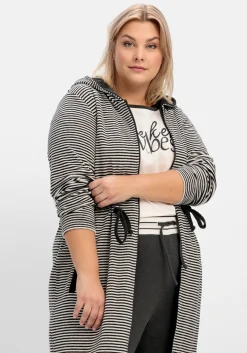 Gestreifter Frottee-Bademantel mit Kapuze