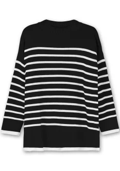 Gestreifter Pullover in A-Linie, mit Seitenschlitzen