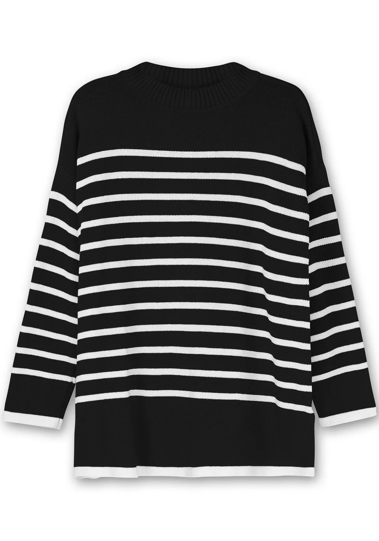 Gestreifter Pullover in A-Linie, mit Seitenschlitzen
