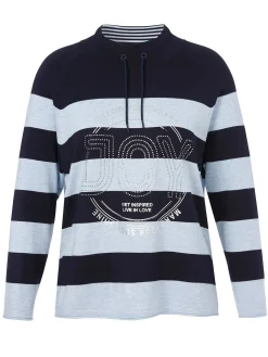 Gestreifter Pullover mit Tunnelzug am Stehkragen