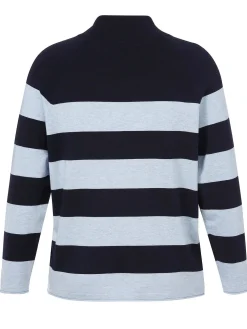 Gestreifter Pullover mit Tunnelzug am Stehkragen