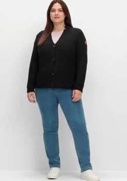 Grobstrickjacke mit Stehkragen und Taschen