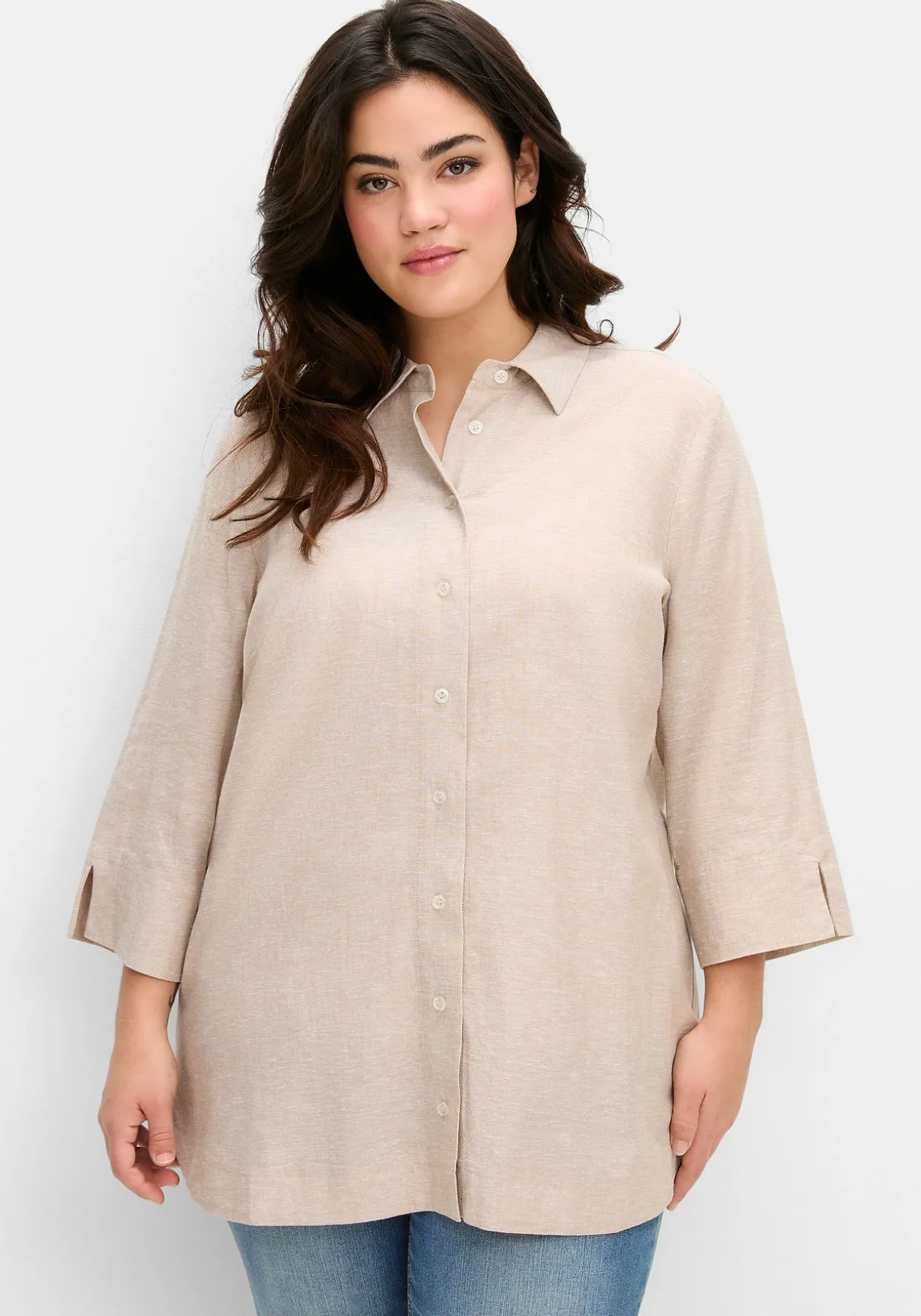 Hemdbluse im Leinen-Mix, mit feinen Streifen