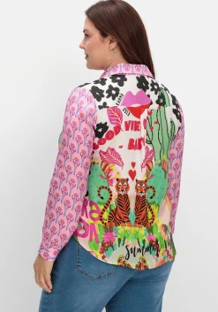 Hemdbluse im Mustermix, aus Viskose-Satin