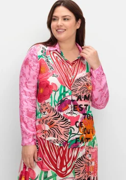 Hemdbluse im Mustermix, aus Viskose-Satin