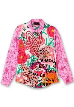 Hemdbluse im Mustermix, aus Viskose-Satin