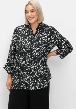 Hemdbluse mit Blätterprint und 3/4-Arm
