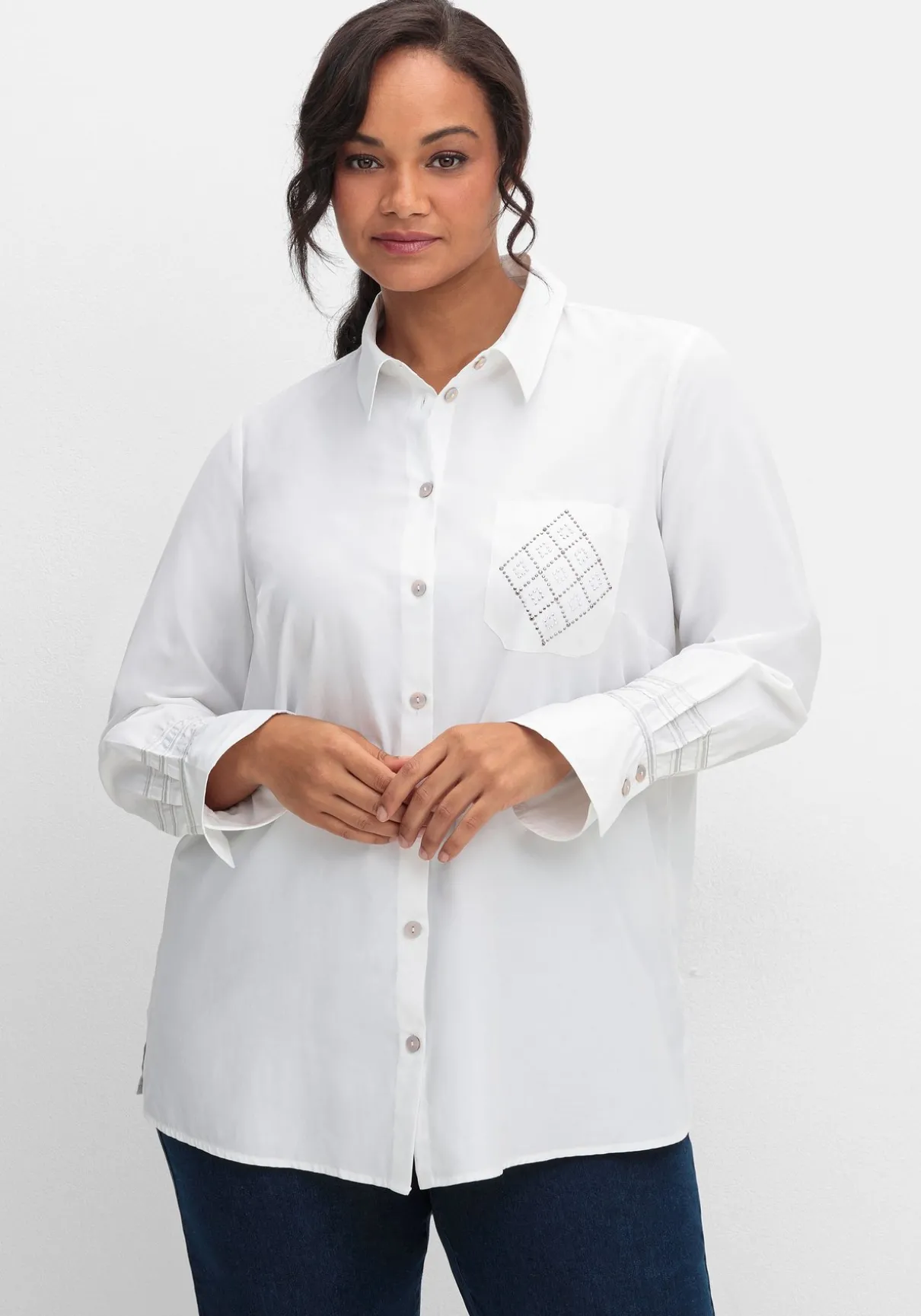 Hemdbluse mit Glitzerdetails, bügelfreie Qualität