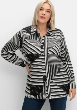 Hemdbluse mit grafischem Patchwork-Druck
