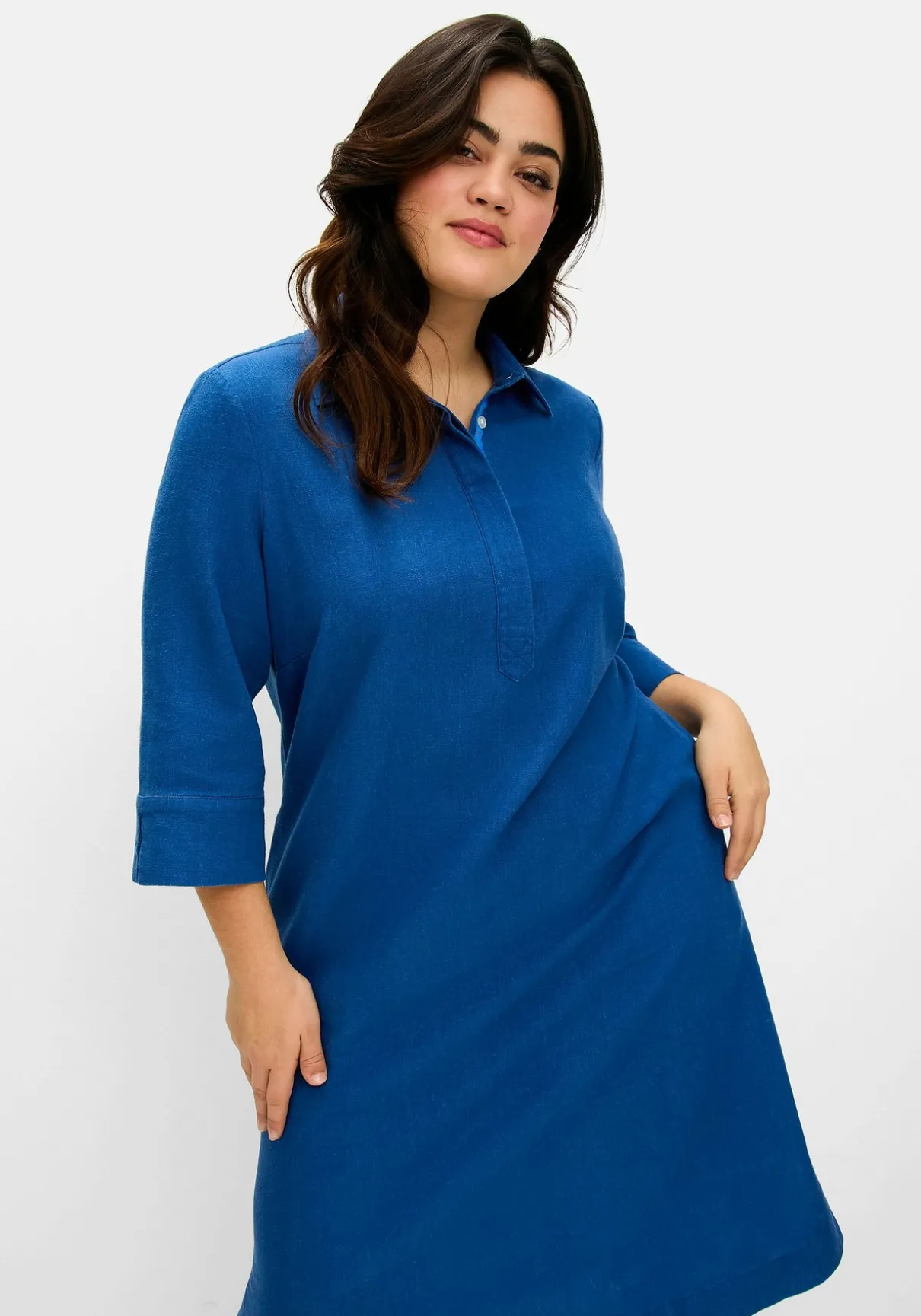 Hemdblusenkleid aus Leinen-Viskose-Mix