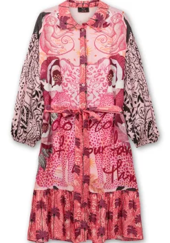 Hemdblusenkleid im Mustermix, mit Volant am Saum