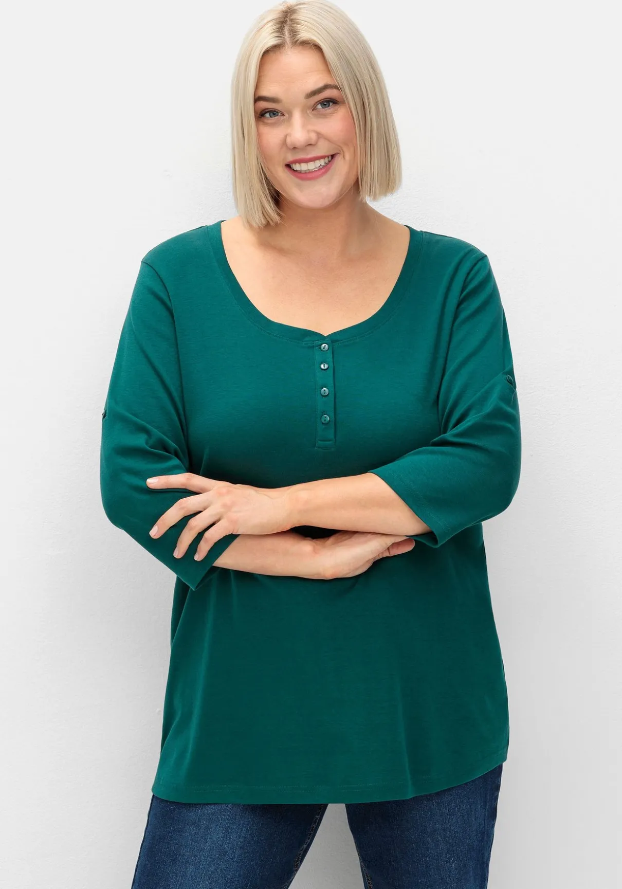 Henleyshirt mit 3/4-langen Krempelärmeln