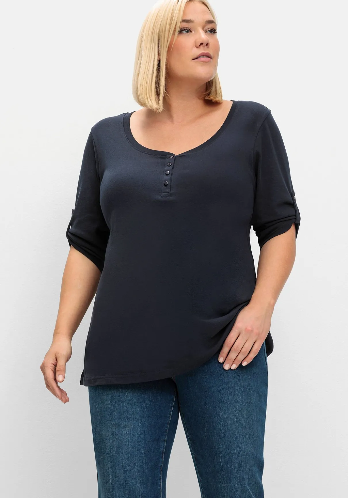 Henleyshirt mit 3/4-langen Krempelärmeln