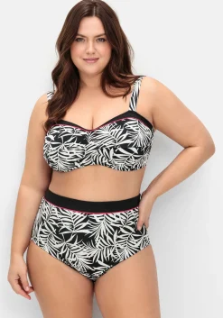 Hohe Bikinihose mit Blätterprint und Shaping-Effekt
