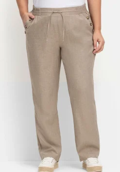 Hose in Leinenoptik mit Dehnbund und Zierknöpfen
