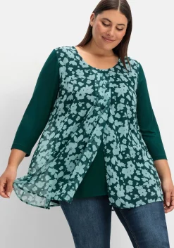 2-in-1-Blusenshirt mit bedrucktem Chiffon