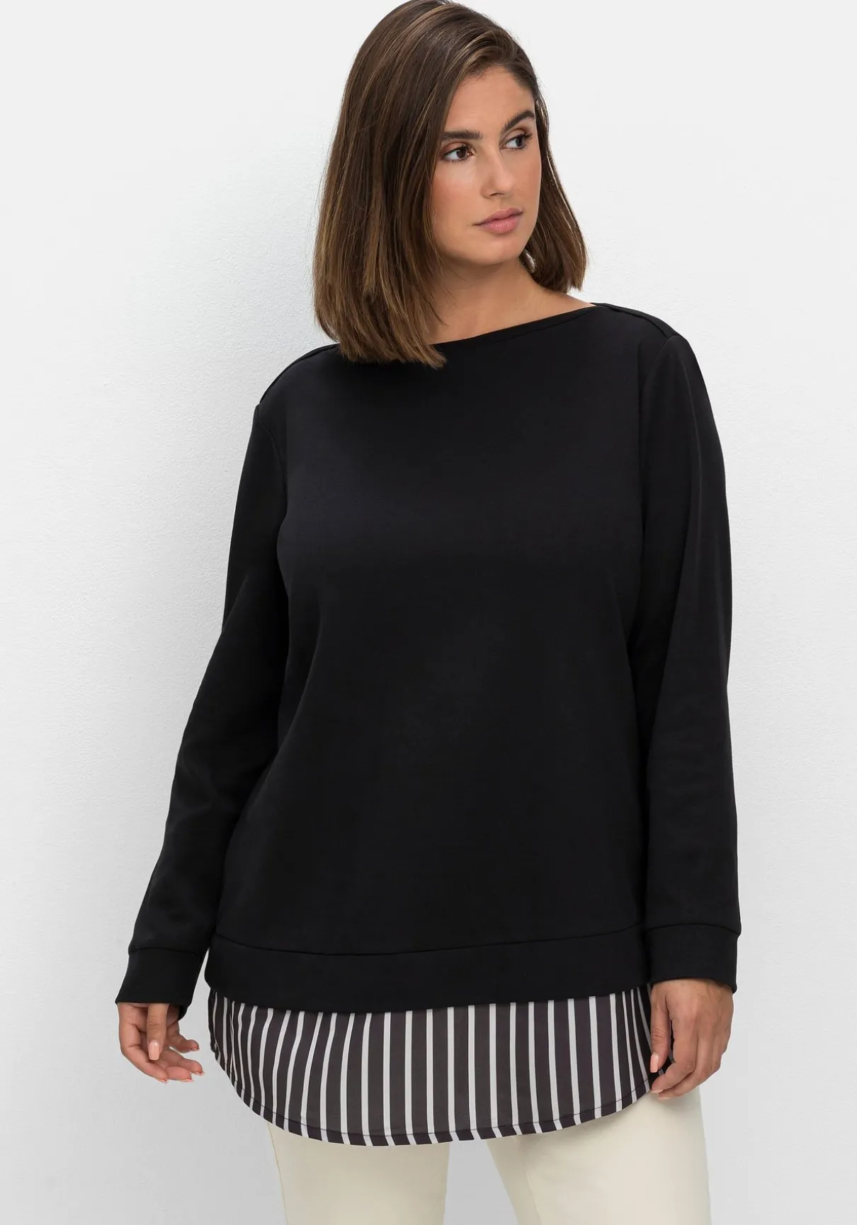 2-in-1-Langarmshirt mit Ansatz aus Blusenstoff