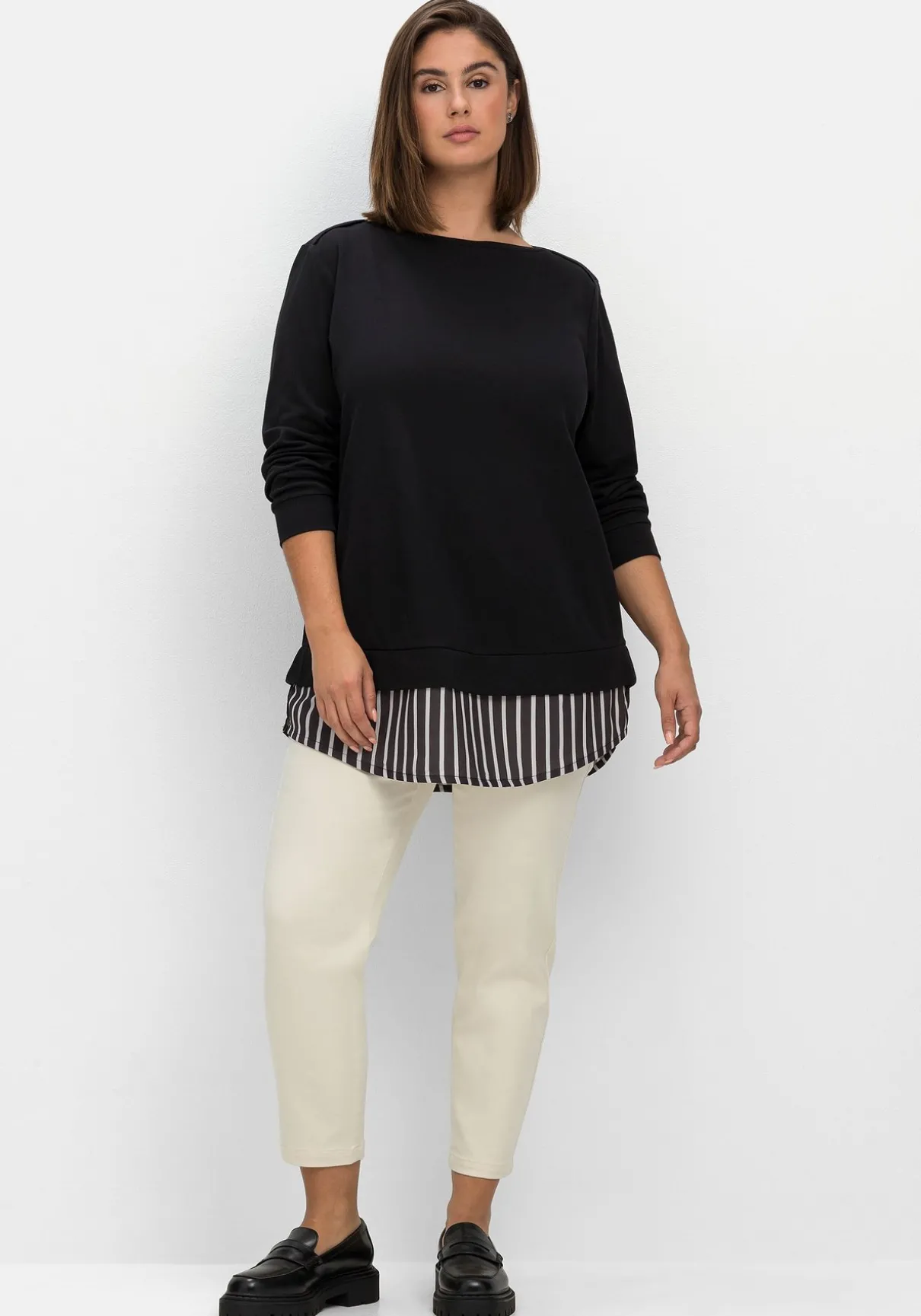 2-in-1-Langarmshirt mit Ansatz aus Blusenstoff