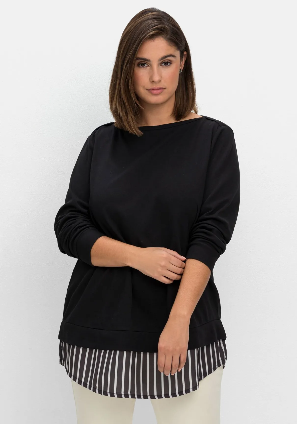 2-in-1-Langarmshirt mit Ansatz aus Blusenstoff