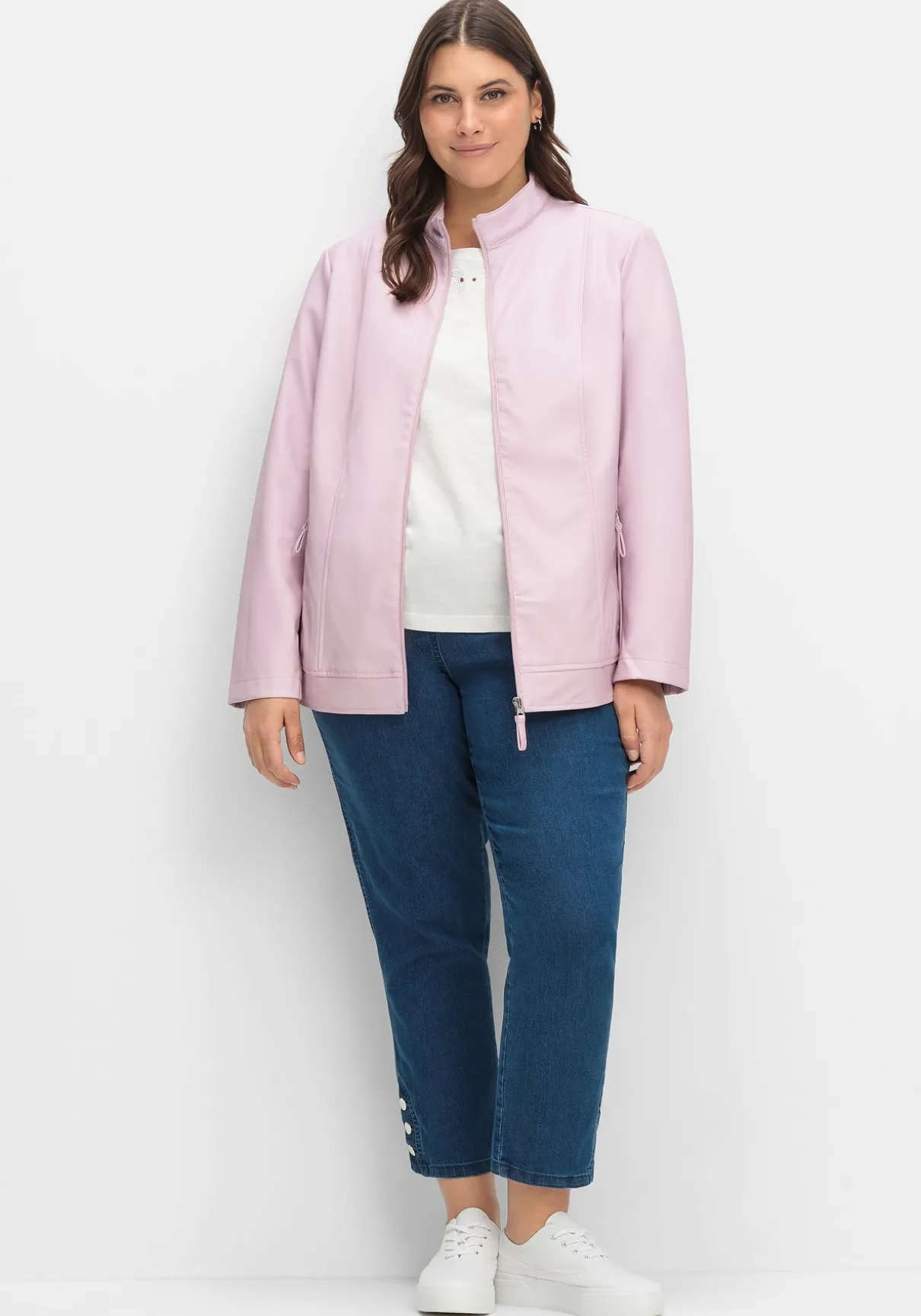 Jacke mit Stehkragen, aus Lederimitat