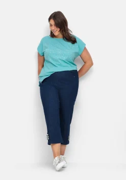 7/8-Jeans mit Zierknöpfen am Saum