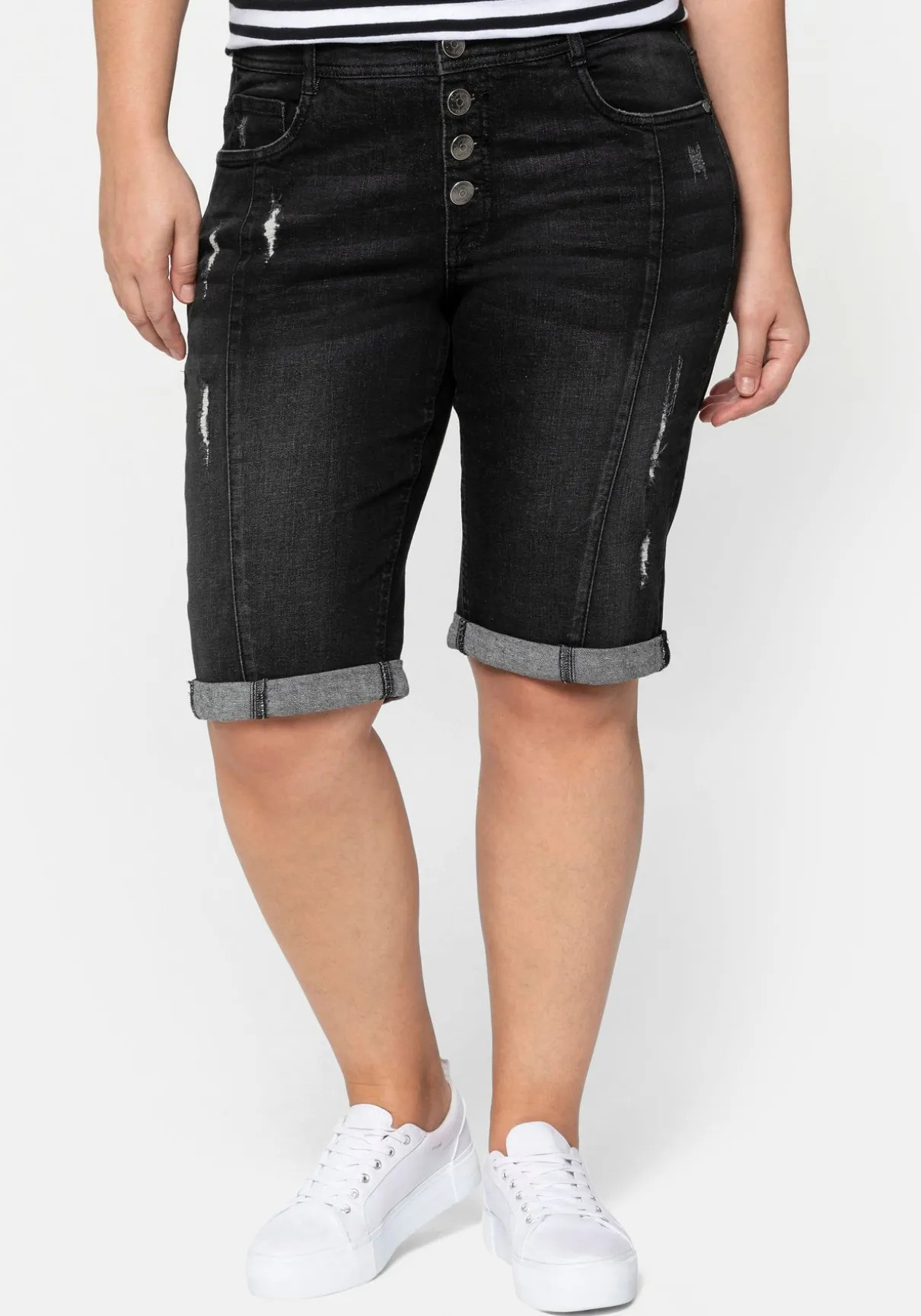 Jeansbermudas im Used-Look