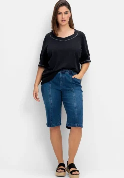 Jeans-Bermudas mit Gummibund und Teilungsnähten