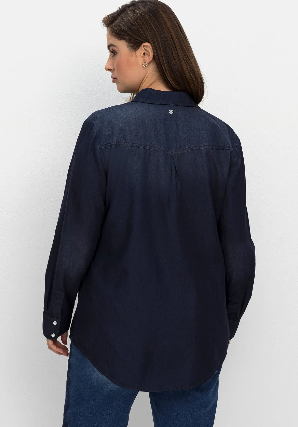 Jeansbluse mit Knopfleiste und Brusttaschen