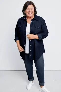 Jeansbluse mit Knopfleiste und Brusttaschen