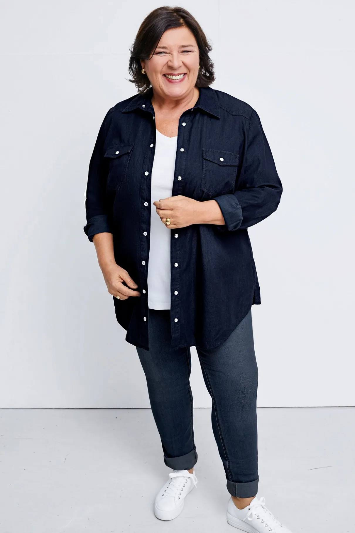 Jeansbluse mit Knopfleiste und Brusttaschen