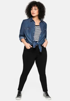 Jeansbluse mit Knopfleiste und Brusttaschen