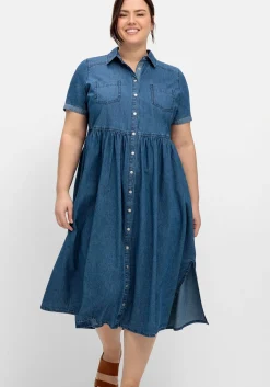 Jeanskleid mit Blusenkragen und Teilungsnaht