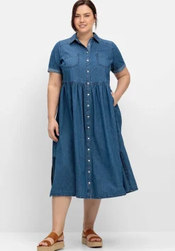 Jeanskleid mit Blusenkragen und Teilungsnaht