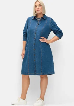 Jeanskleid mit Hemdkragen und Druckknopfleiste